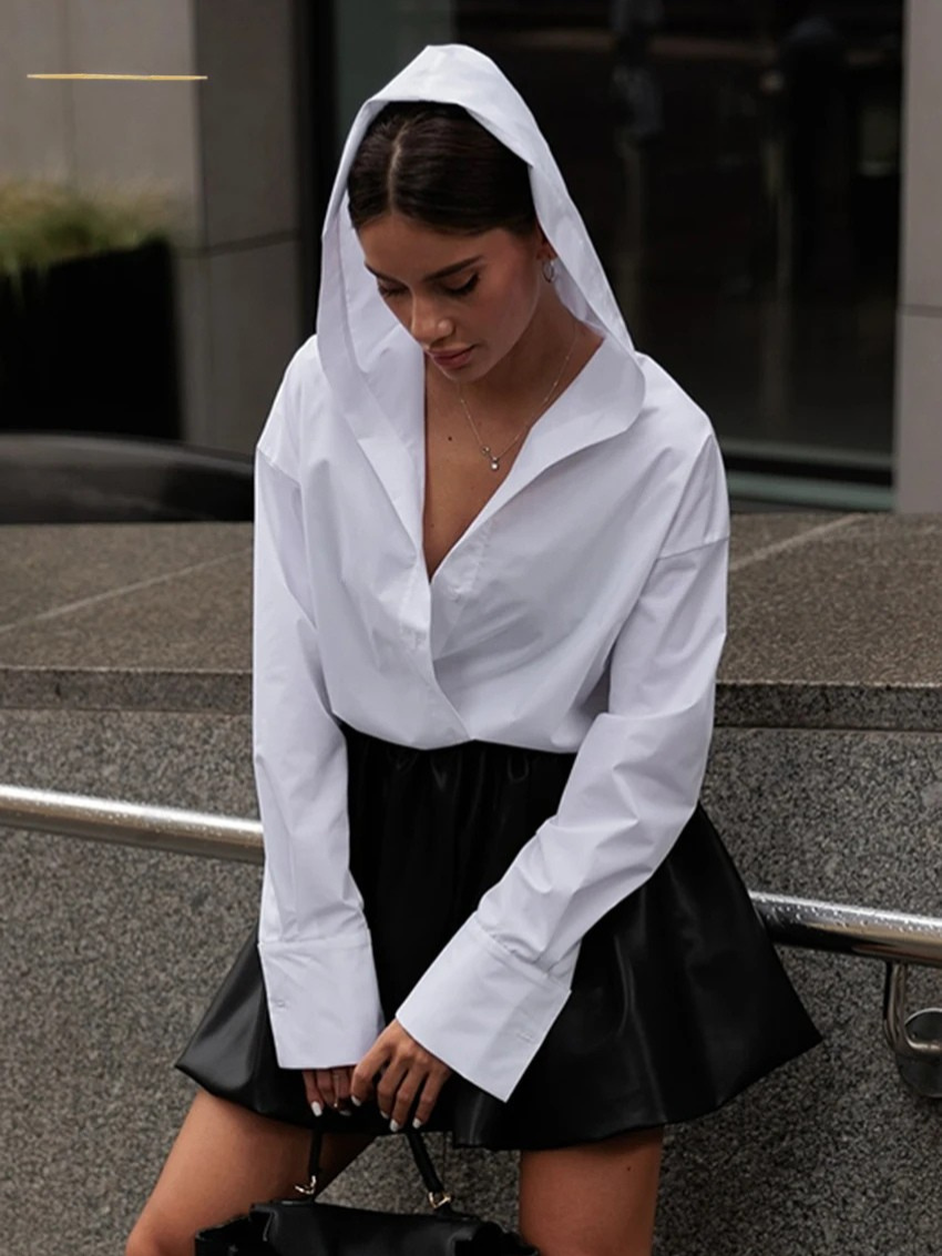 Stylish white hooded shirt women’s casual wear
