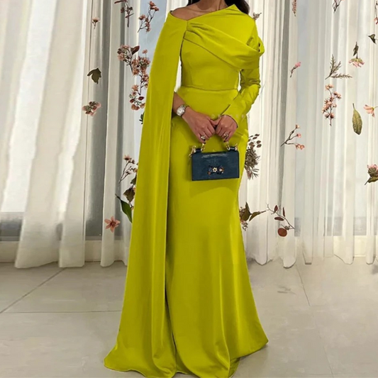 Crepe Long Sleeve Sheath Evening Gown for Women, front view
