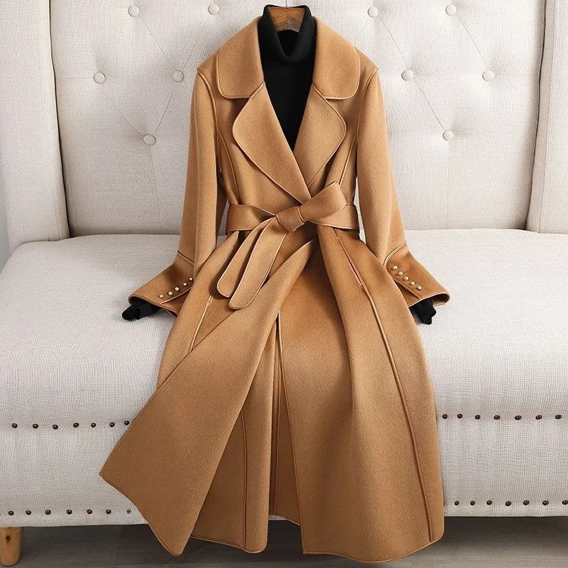 Winter-ready outfit featuring Elegant Double-Sided Cashmere Coat.