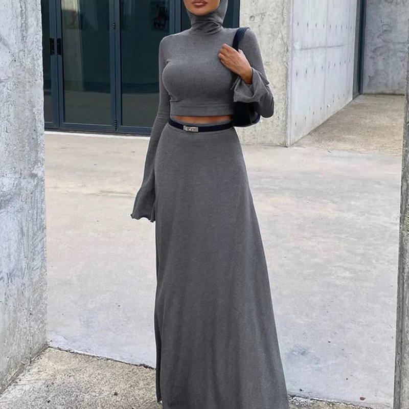 Elegant Gray Knitted Skirt for Women
