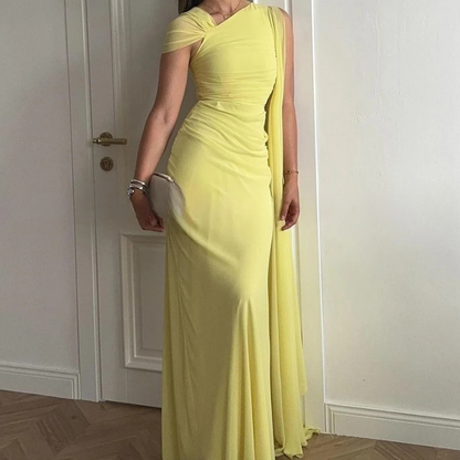 Woman wearing Chiffon Classic Maxi Dress at a wedding
