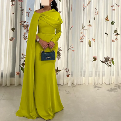 Green long sleeves high neck prom dress
